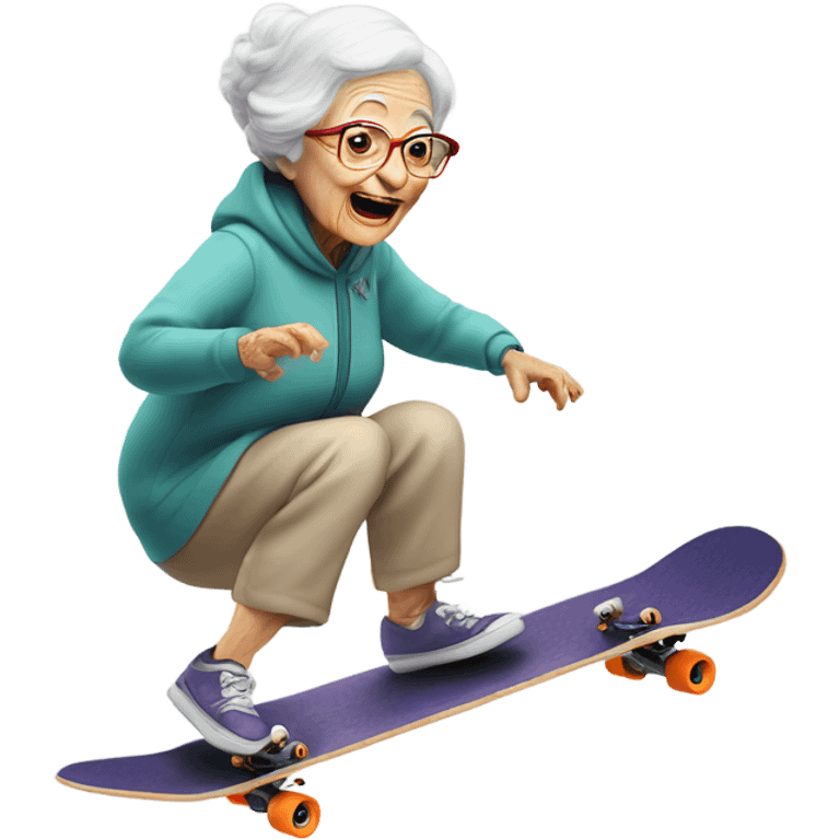 Grandma riding a skateboard being beamed up by ufo emoji