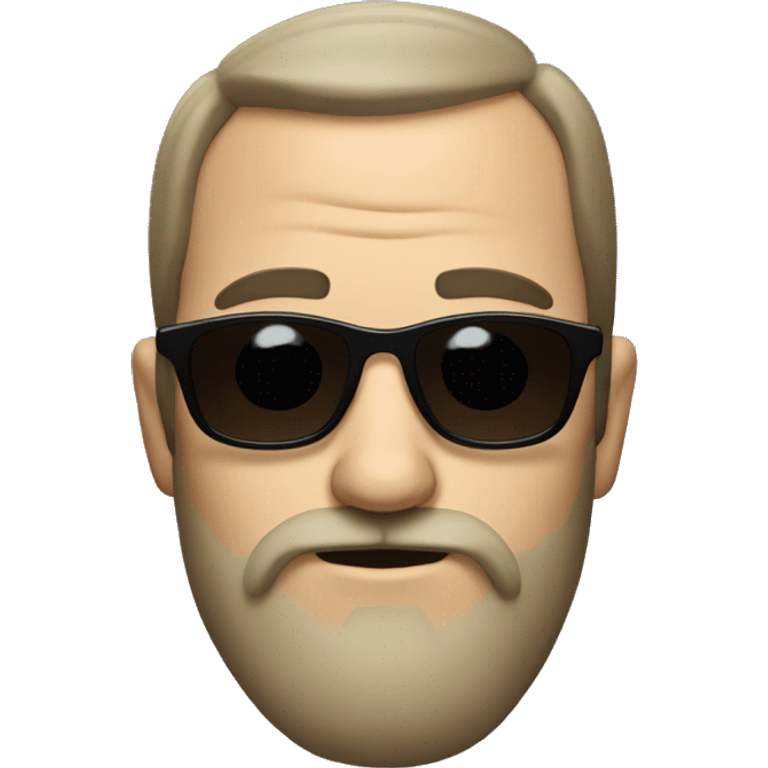 a man who wears sunglasses  have black mustache and goat beard, also raised his eyebrow emoji