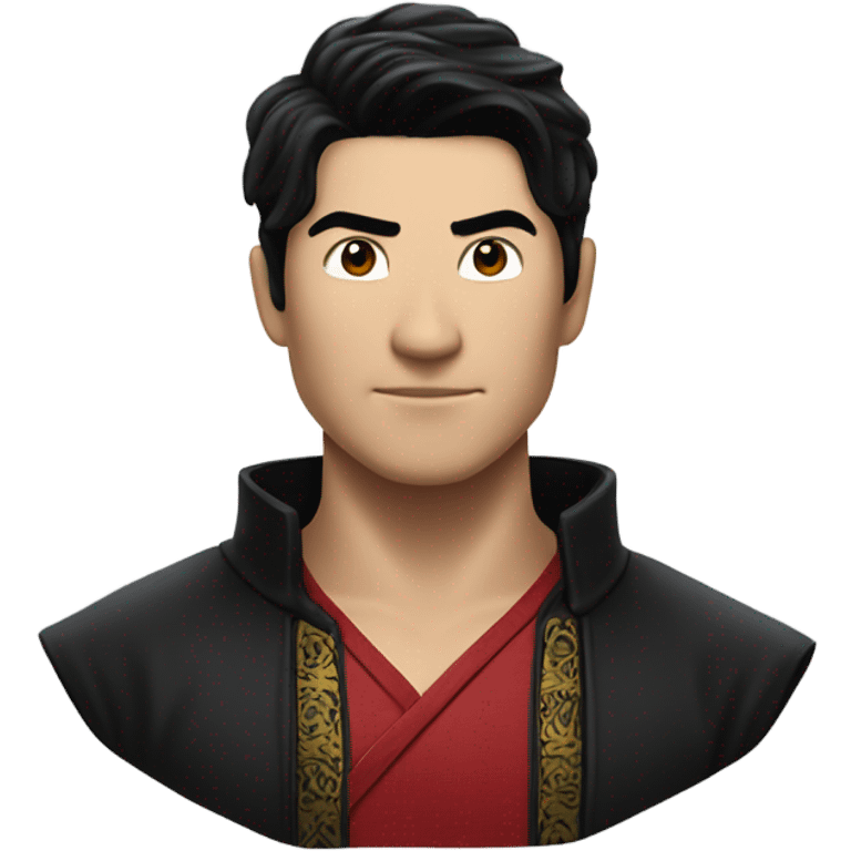 White guy with black hair in front of Shang-chi emoji