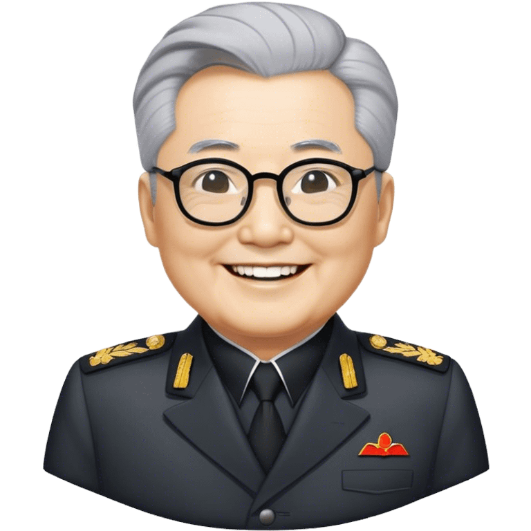 Grey haired general Kim il sung grinning while wearing dark mao suit and large glasses emoji