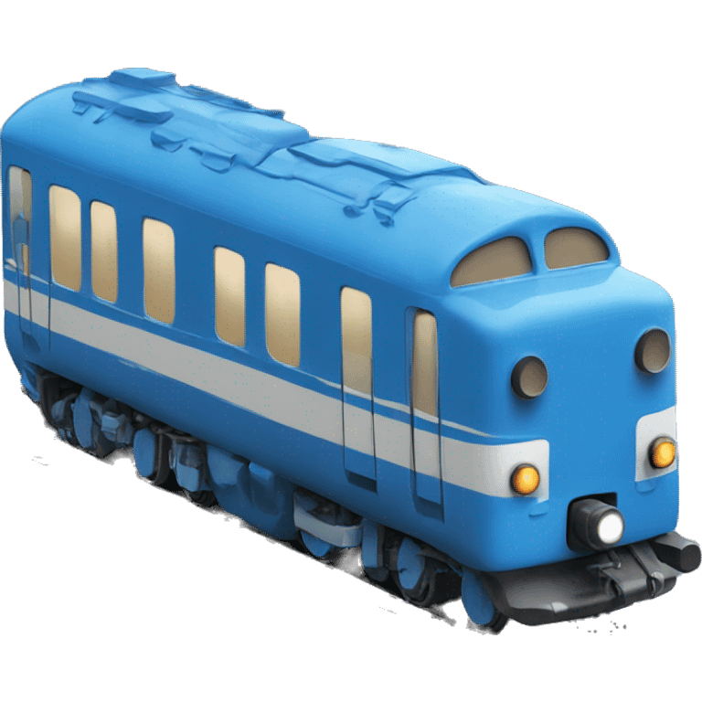 blue train with a happy face emoji