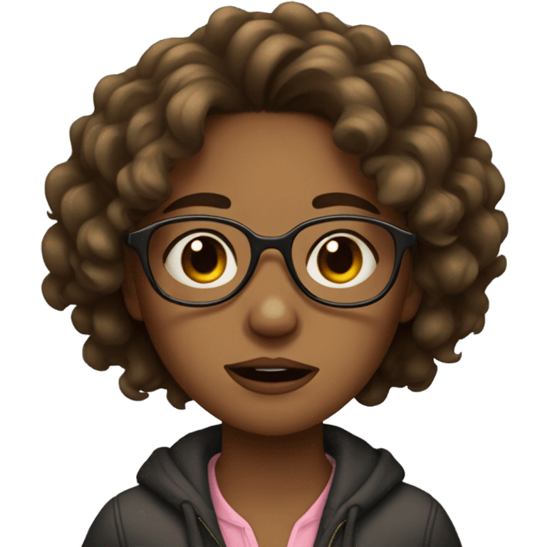 crying girl with medium length curly hair and glasses, brown skin  emoji