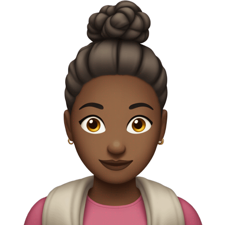 Curvy African teen girl, slick hair bun, wearing modest clothes emoji