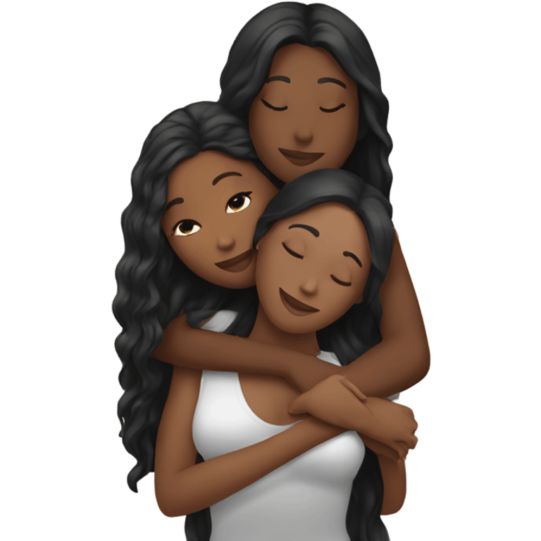 Beautiful black woman with long wavy hair hugging beautiful black woman with straight brown hair  emoji