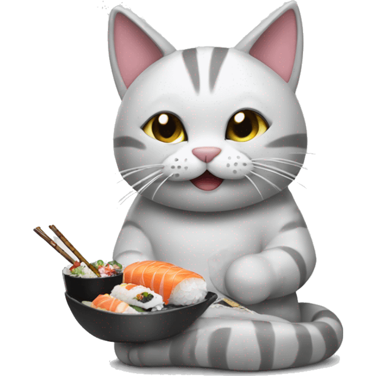 Create silver cat eating sushi emoji