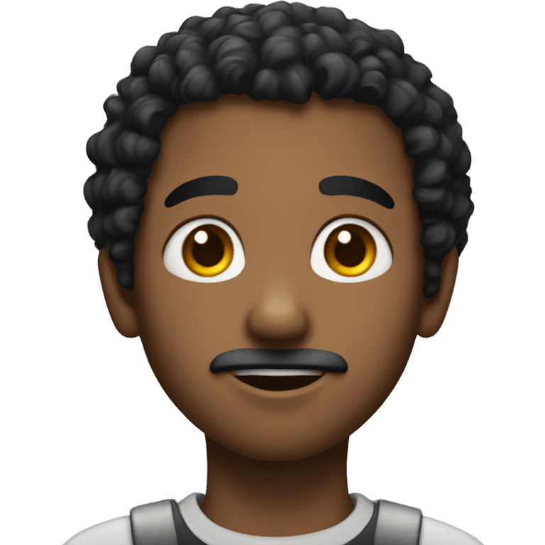 Boy with balck curly hair and a tiny beard emoji