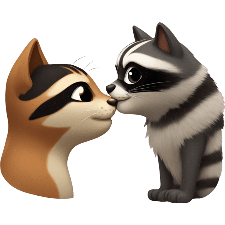 Generates a cat and raccoon kissing  emoji