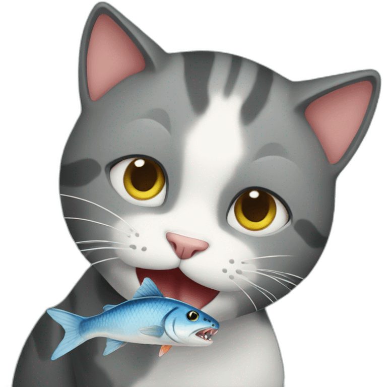 Cat eating fish emoji