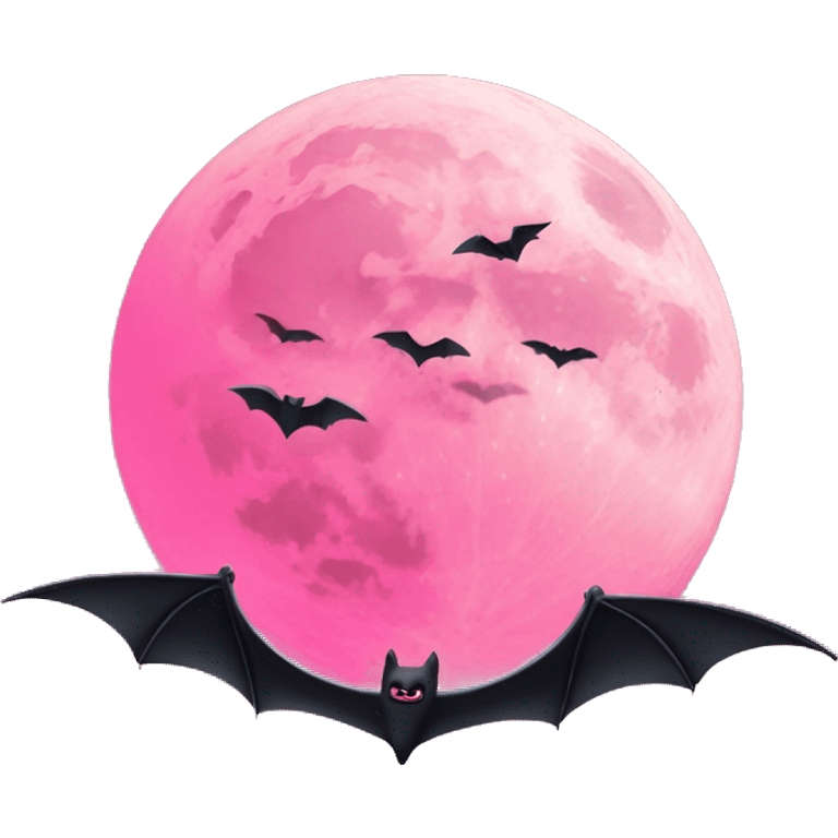 Pink moon with bats flying emoji