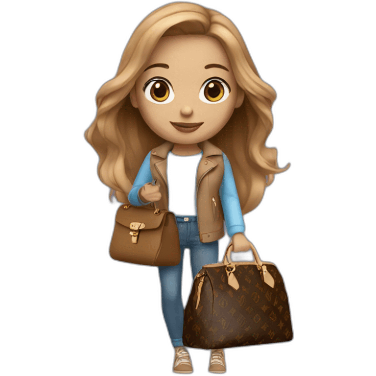 1 girl with light-brown long hair, blue eyes holding louis vuitton bag emoji