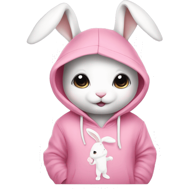 White bunny wearing pink pastel hoodie and white bandana super cute emoji