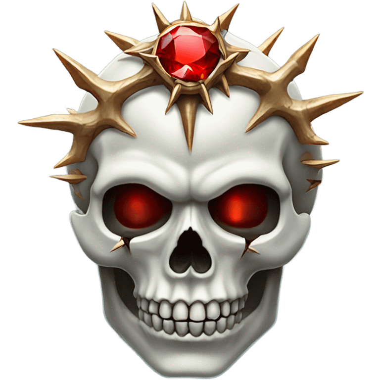 A skull with thorns and a glowing red gemstone emoji