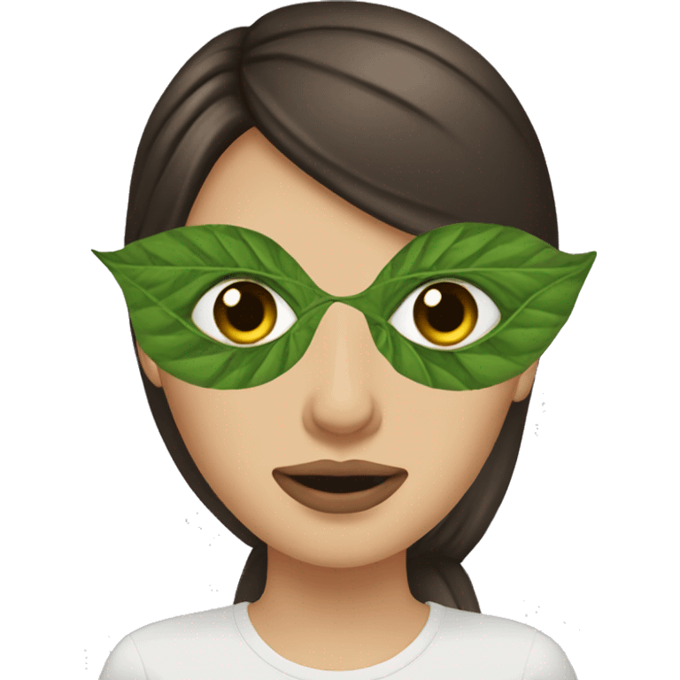 Brunette woman with  marijuana, ￼leaf  and low eyes  emoji