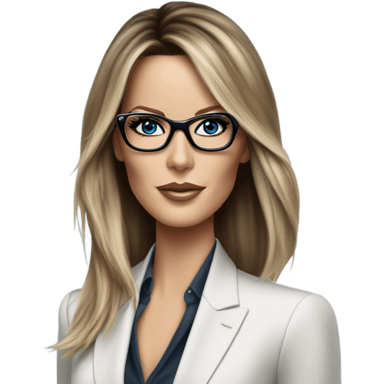 Hyper Realistic photo Kate Beckinsale blue eyes wearing glasses in a business meeting high fashion  emoji