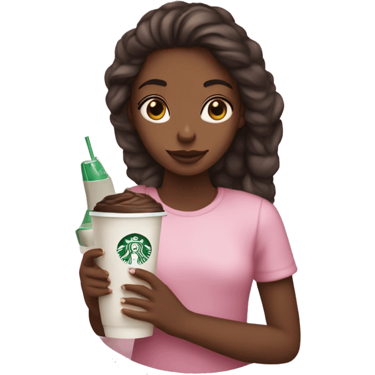 Girly girl holding a light pink bible with a cross on it and a Starbucks drink emoji