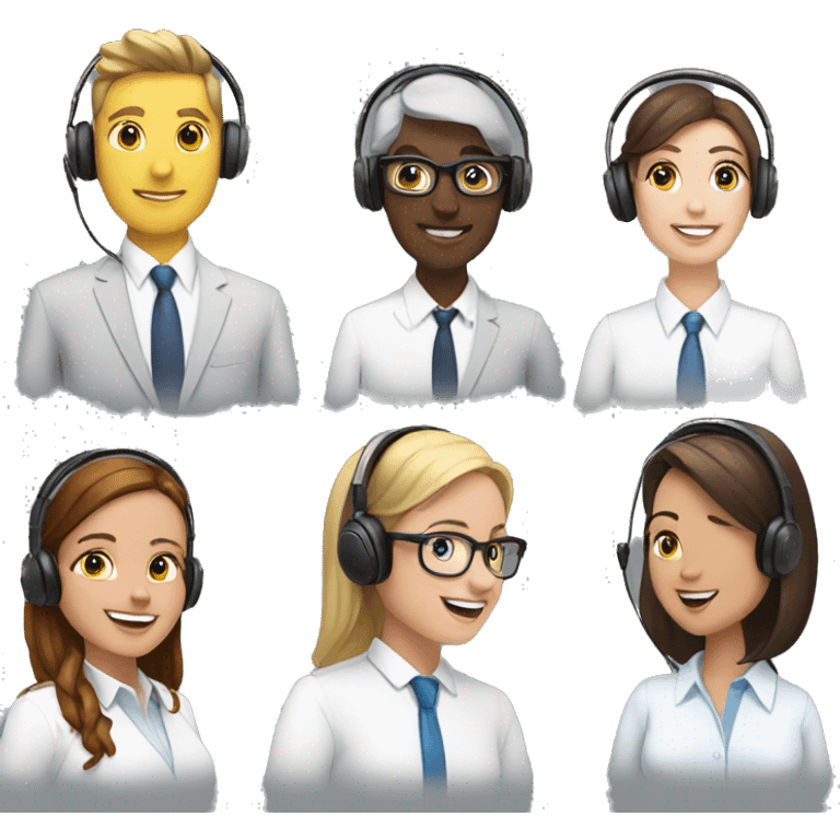 4 sales agents wearing headsets emoji