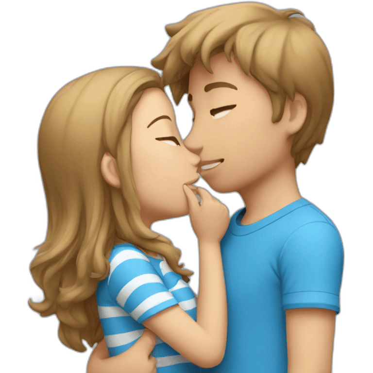 boy in blue shirt kissing a girl with blue shirt and white stripes emoji