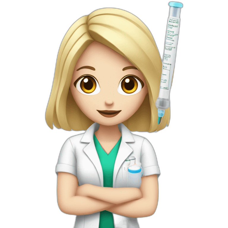 A white girl with black hair, a pharmacist with a medicine syringe in her hand emoji