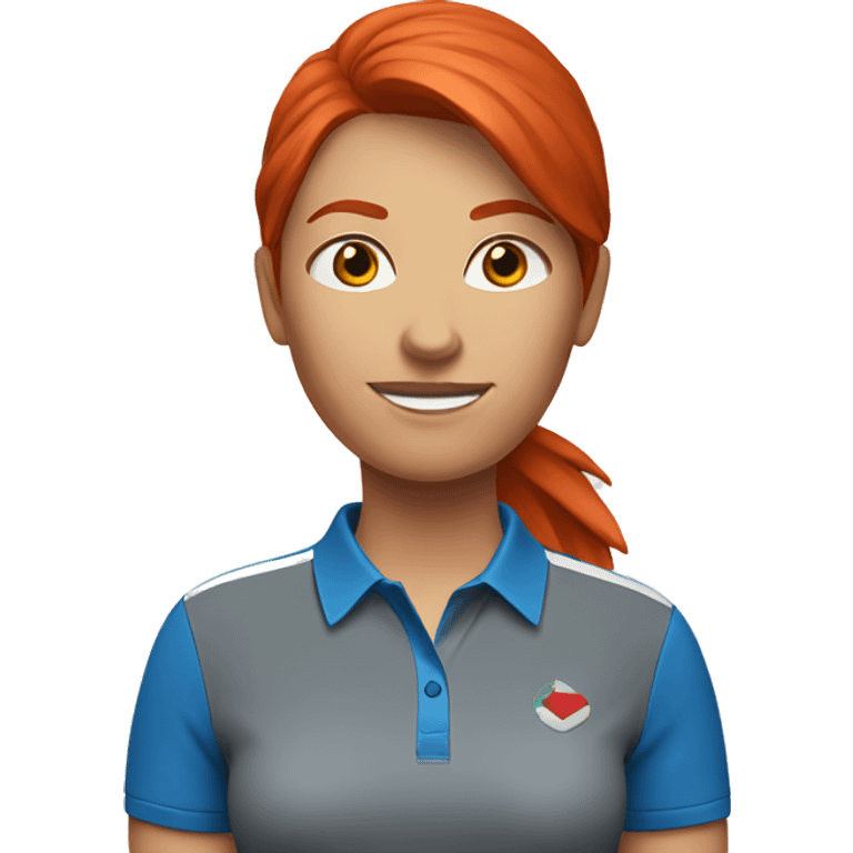 a female golf coach with red hair, blue shirt emoji