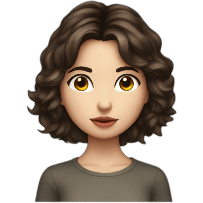 Young Ana de Armas, Girl with short dark brown wavy hairs, Brown Eyes, Emoji upper body apple style emoji