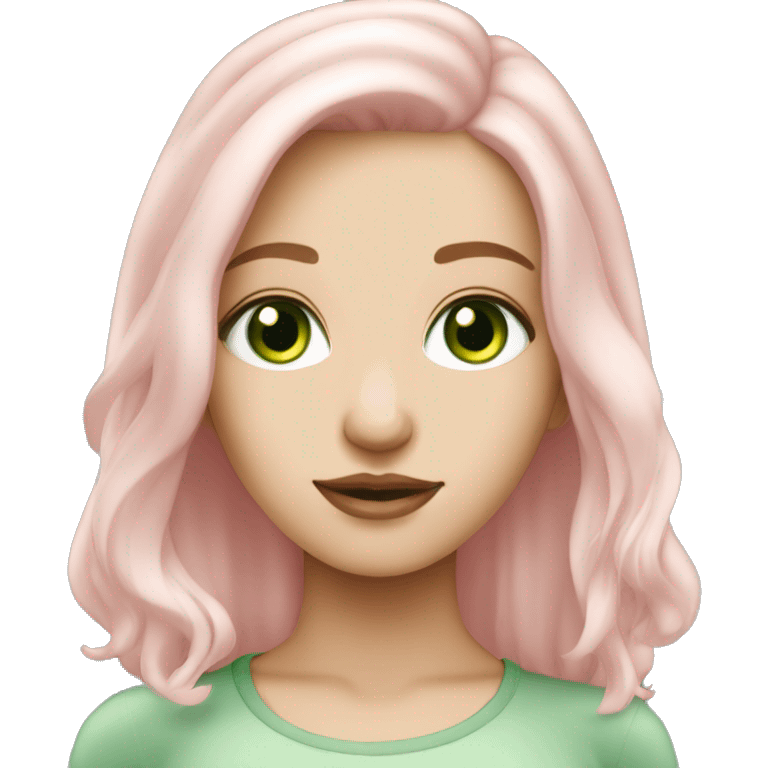 beautiful girl with fair skin, green eyes and medium length pale pink hair emoji