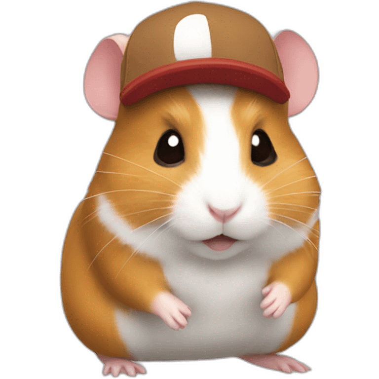 A brown white ginger hamster wearing a Pokemon hat emoji