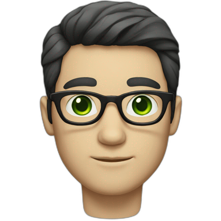 white man with glasses black hair green eyes emoji