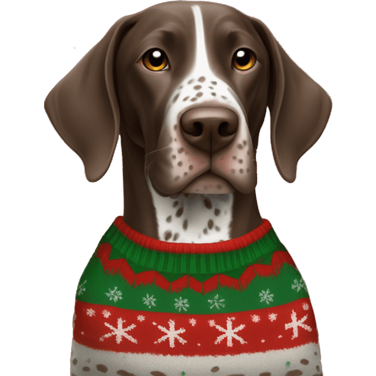 German shorthaired pointer wearing Christmas sweater  emoji