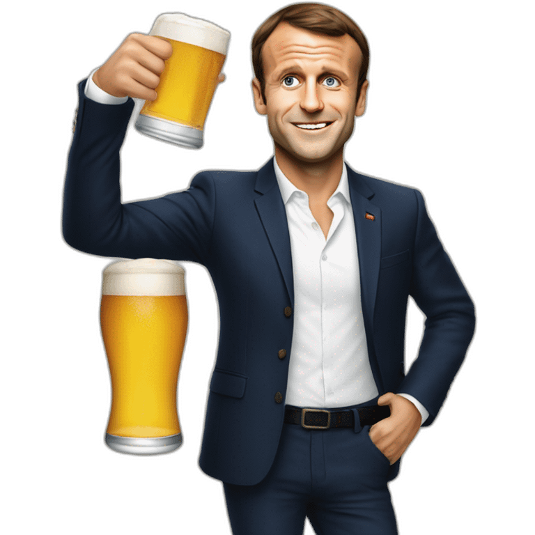 Emmanuel Macron holding a beer emoji