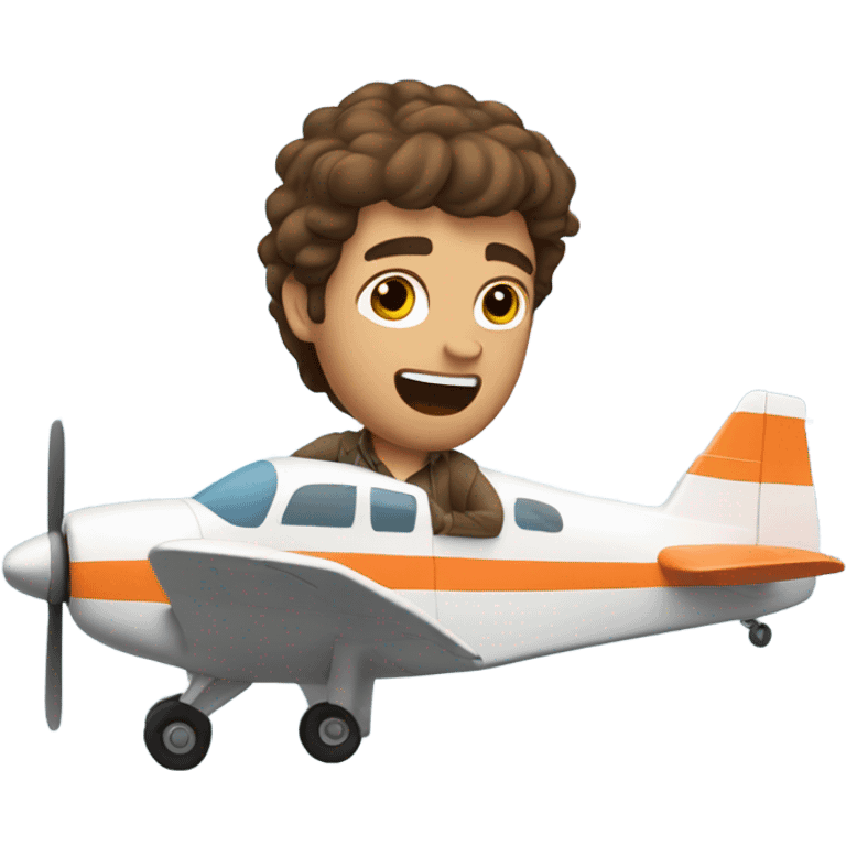 Brown haired mullet man flying plane that’s crashing emoji