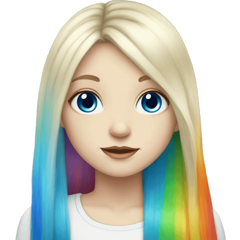 pale girl with blue eyes and rainbow long hair with fringe  emoji