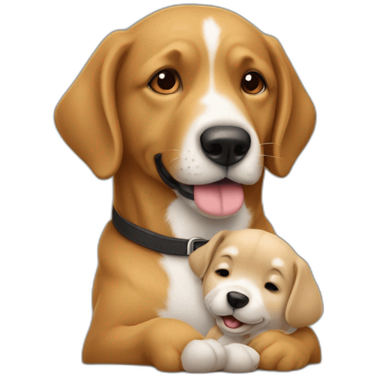 Un coeur avec un chien qui fais un calin emoji