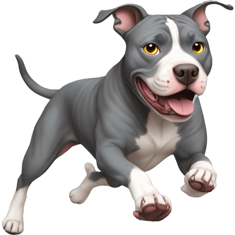 Grey pitbull chasing multicolored cat emoji