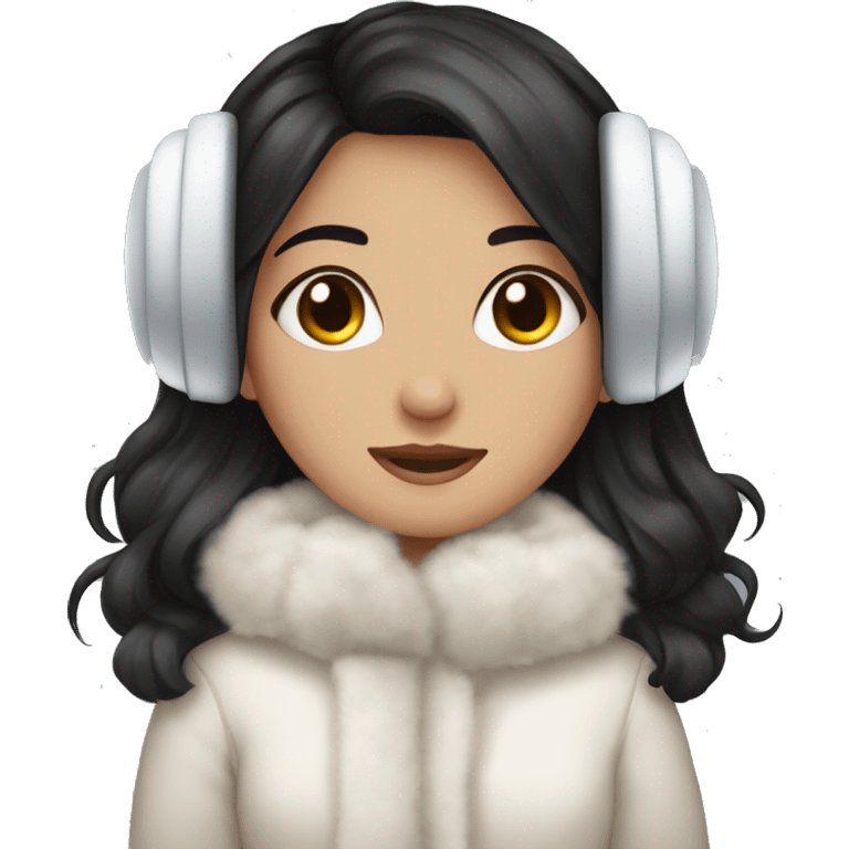 Winter girl black hair cozy earmuffs  emoji