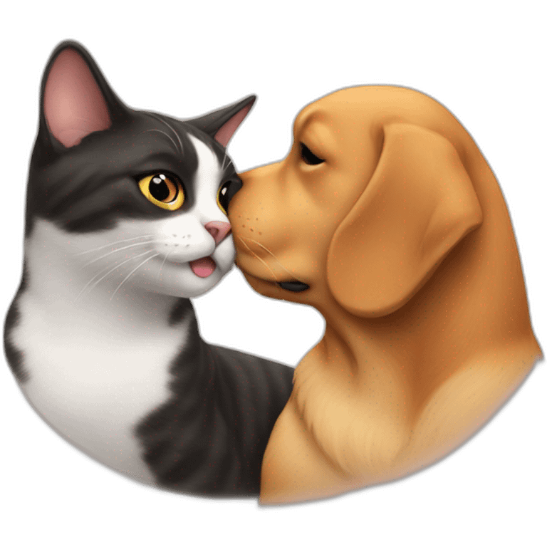 Cat kissing a dog emoji