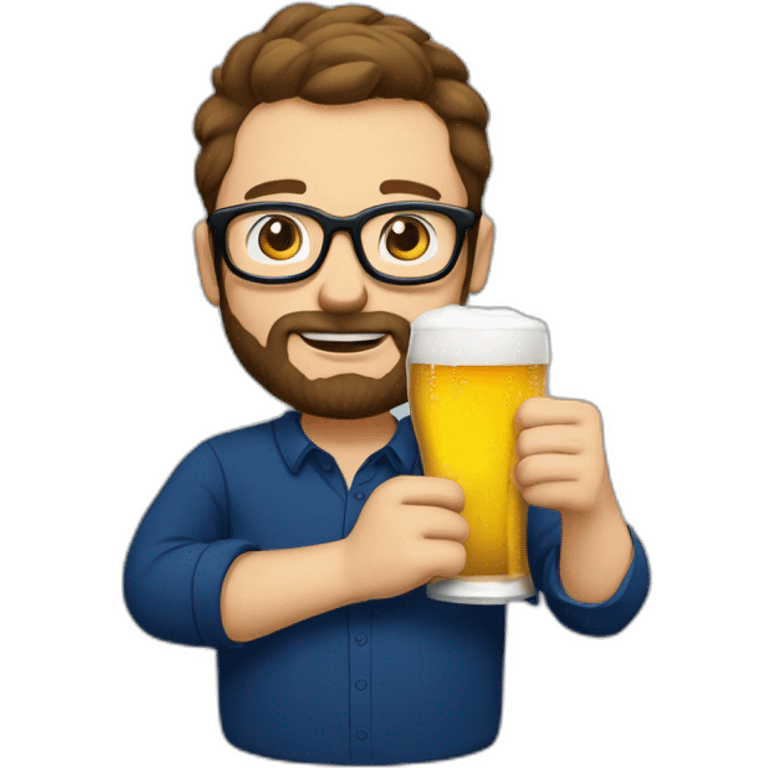 a-man-with-short-brown-hair-and-beard-and-round-black-glasses,-wearing-a-dark-blue-shirt-drinking-a-beer emoji