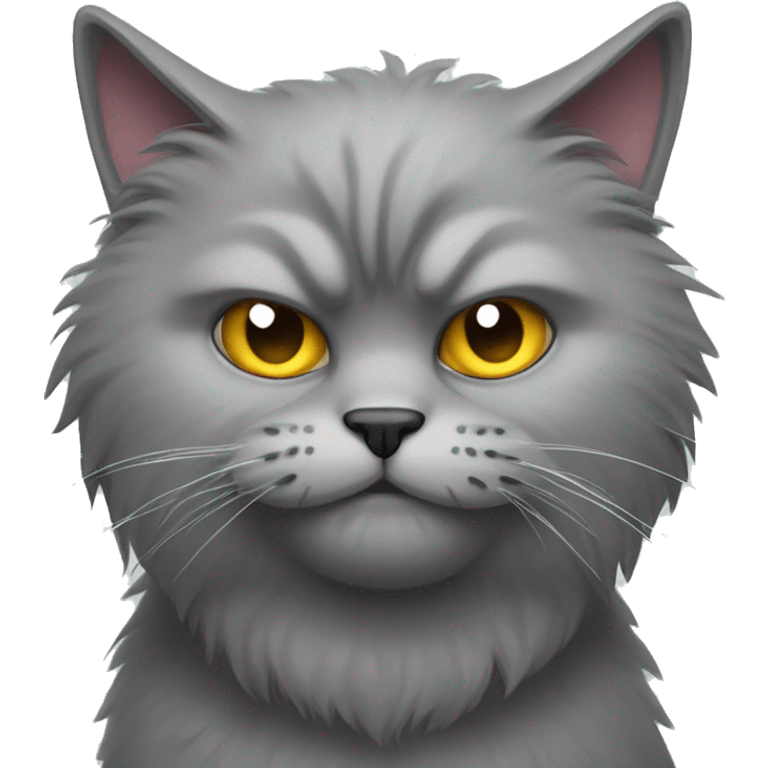 Grey fluffy cat looking angry emoji