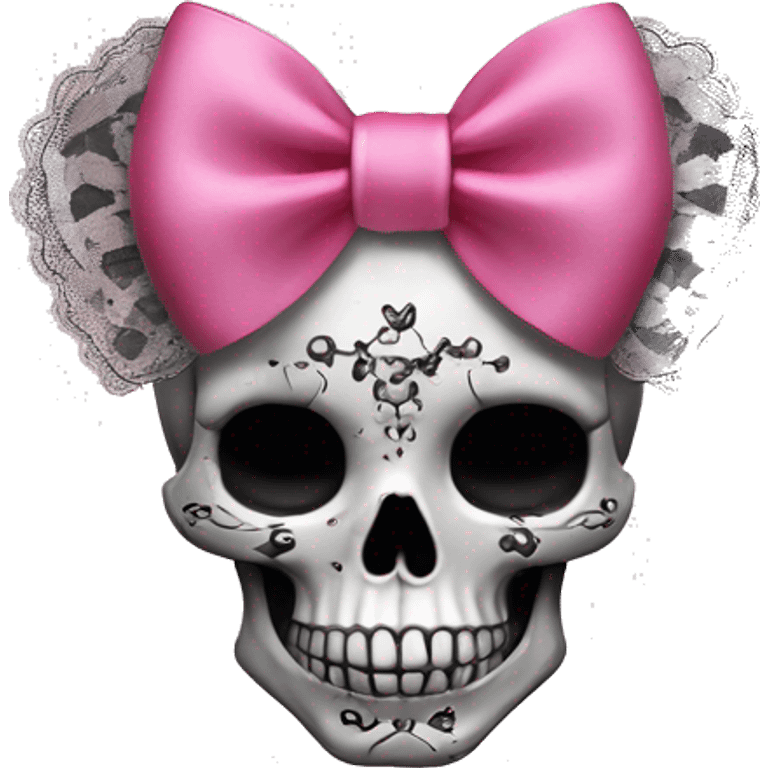 coquette detailed gothic skull with cute pink lace bow emoji