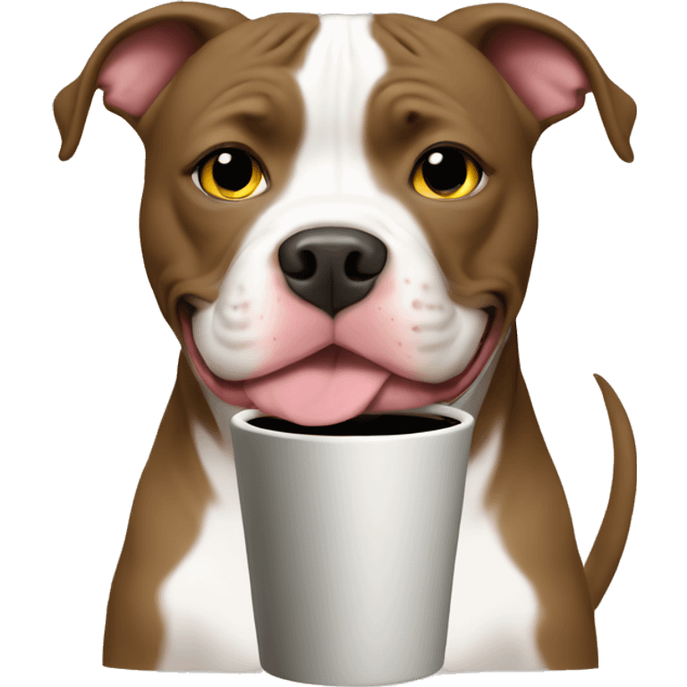 Cute pit bull with coffee mug  emoji