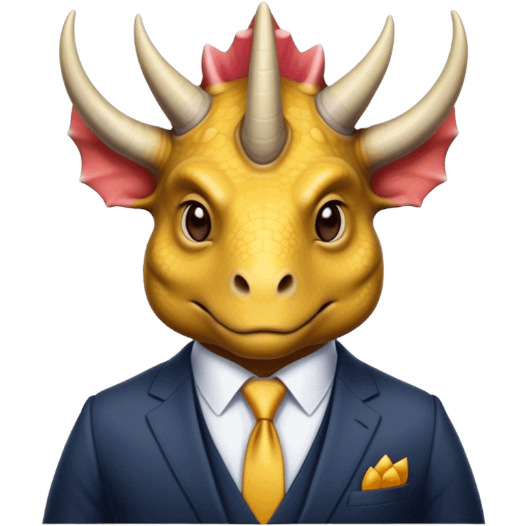 kind face of a triceratops in a suit emoji