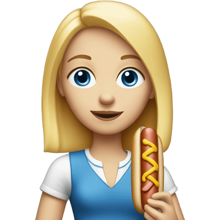 Blonde girl with blue eyes with a hot dog emoji