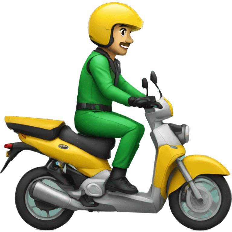 Moto delivery con traje verde emoji