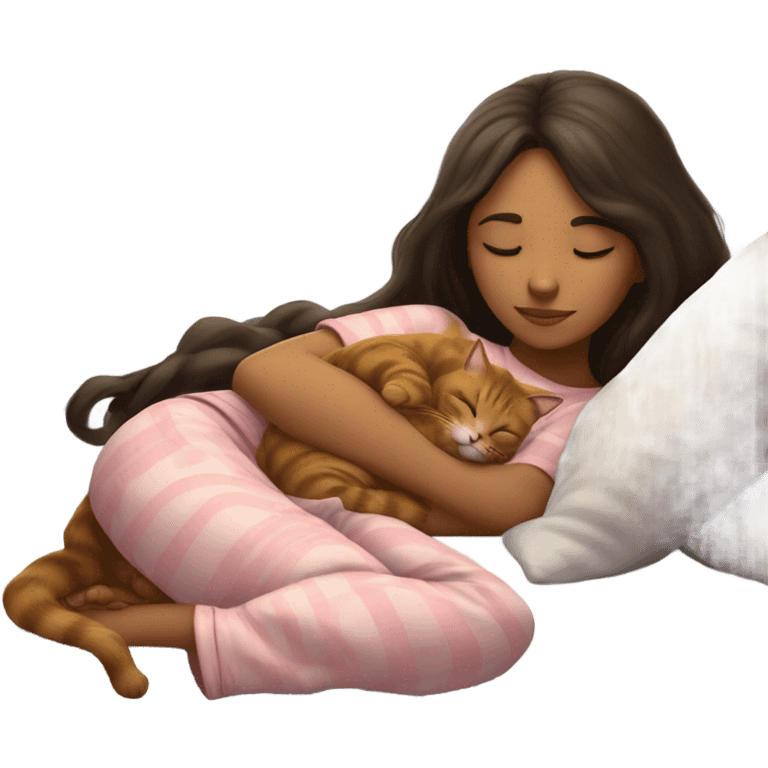 girl sleeping with cat emoji