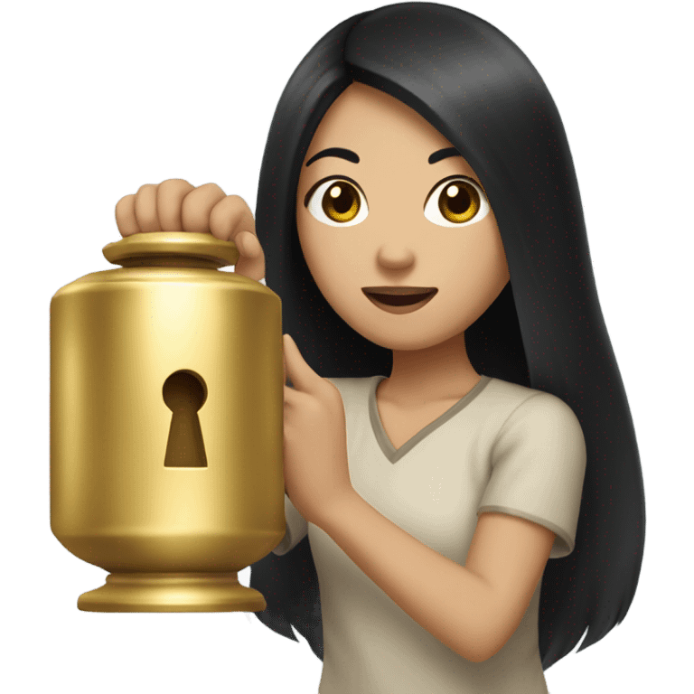 asian girl with long black hair holding a golden doorknob emoji