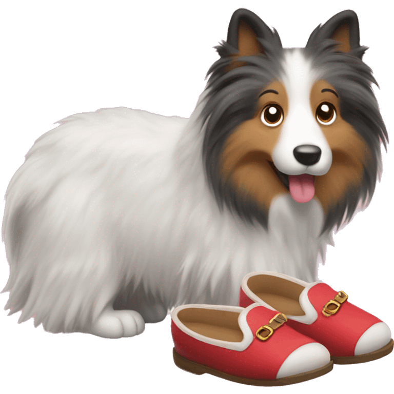 Shetland sheepdog stealing slippers emoji