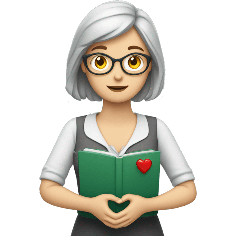 A European woman teacher holds her heart in her hands emoji