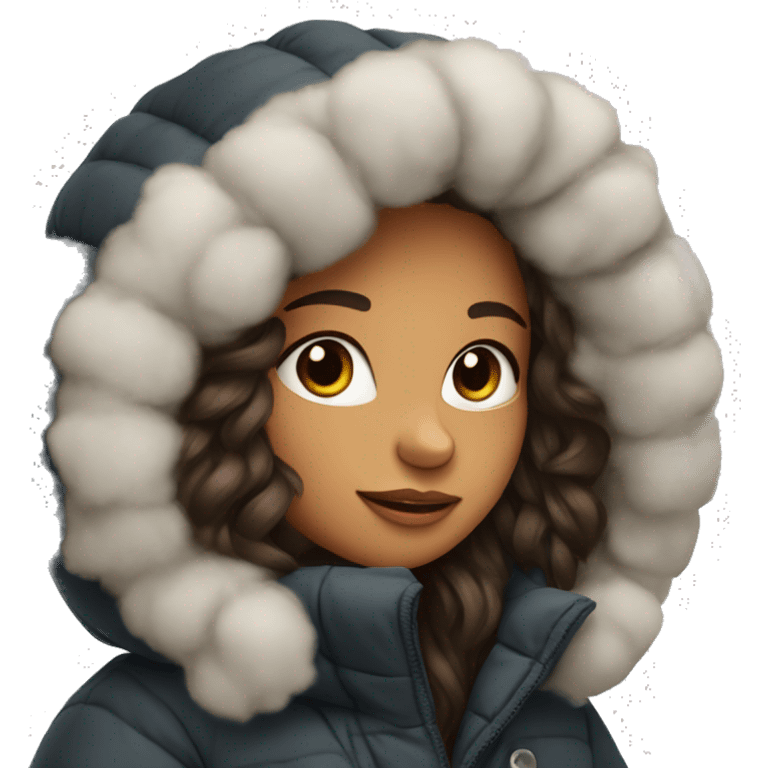 cute long haired brunette in an oversized puffer coat emoji