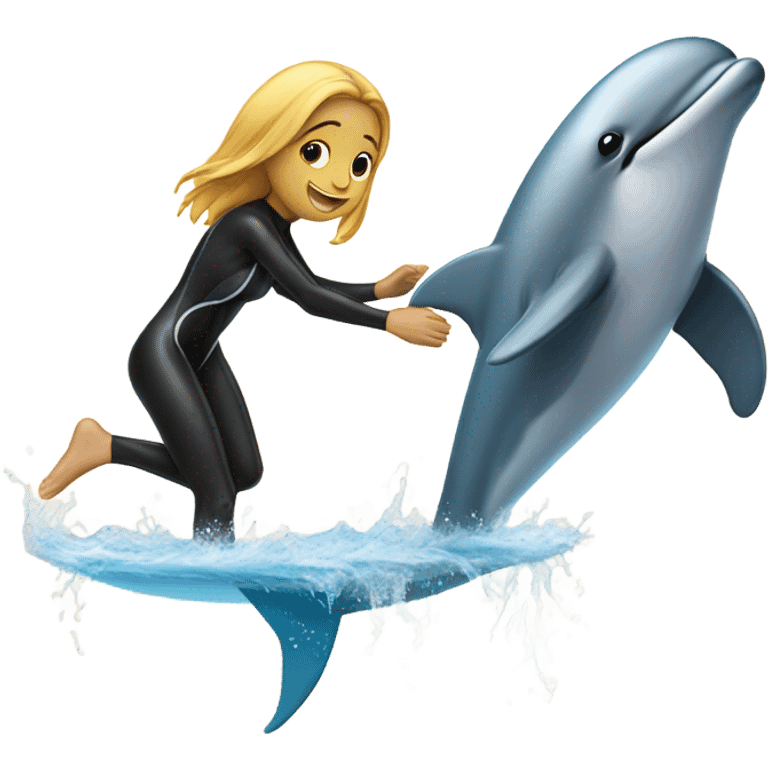 a surfer girl swimming with a dolphin  emoji