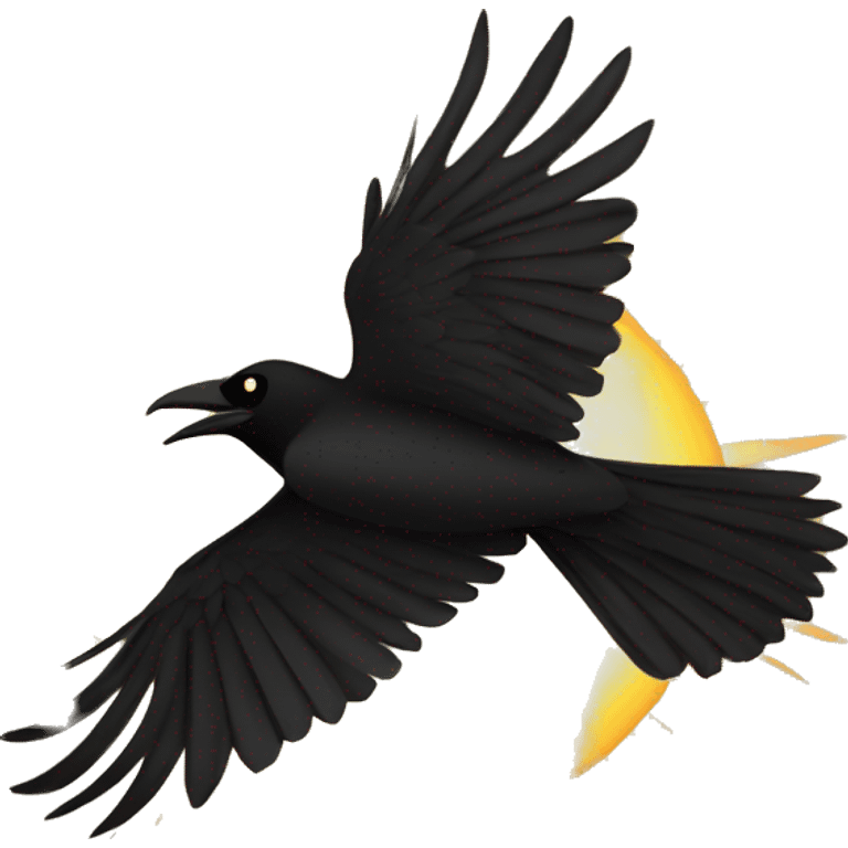 Crow flying in front of the sun emoji