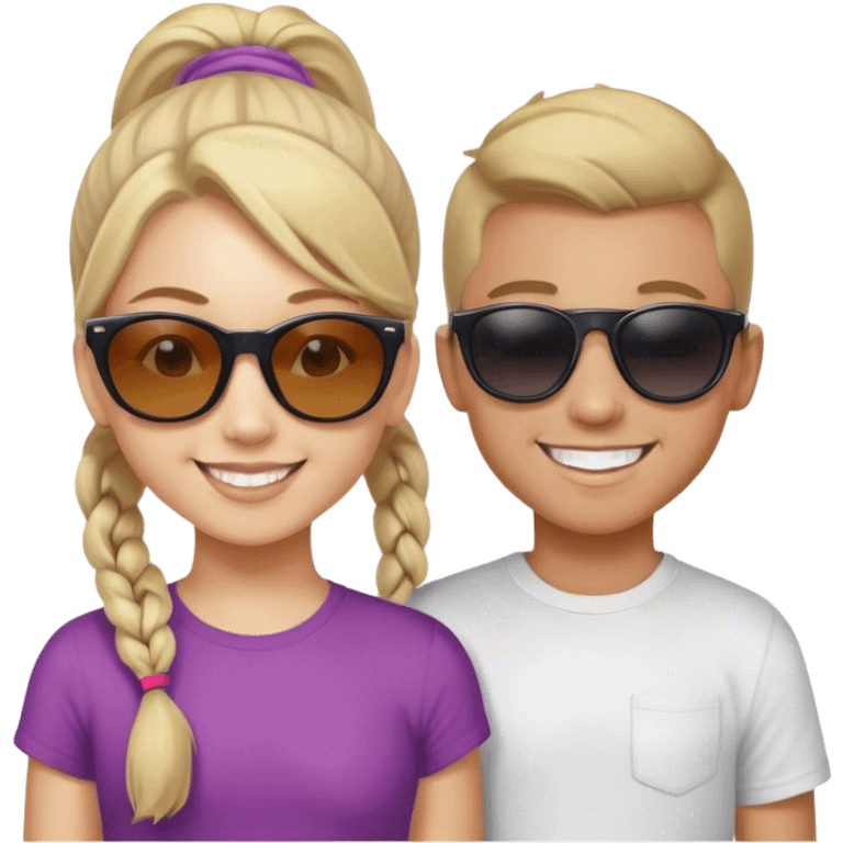 sunglasses and smiles with girl with pony tales and boy emoji